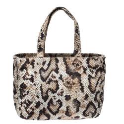 Dolce & Gabbana Beige/Black Python Print Fabric Tote