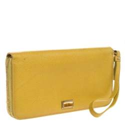 Dolce & Gabbana Paglia Yellow Leather Strappy Zip Around Wallet