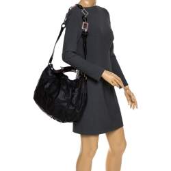 Pre Owned Dolce & Gabbana  Black Leather and Patent Leather Pleated Hobo