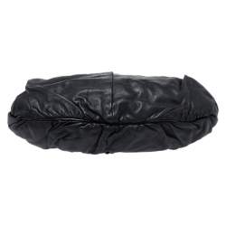 Pre Owned Dolce & Gabbana  Black Leather and Patent Leather Pleated Hobo