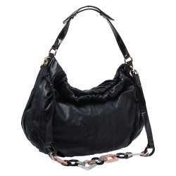 Pre Owned Dolce & Gabbana  Black Leather and Patent Leather Pleated Hobo