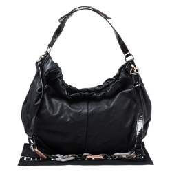 Pre Owned Dolce & Gabbana  Black Leather and Patent Leather Pleated Hobo