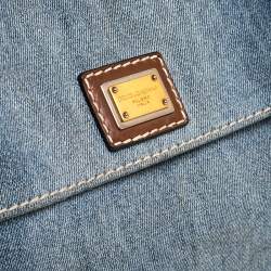 Pre Owned حقيبة يد دولتشي أند غابانا يد مرصعة مزينة سلسلة دنيم أزرق و جلد 