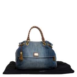 Pre Owned حقيبة يد دولتشي أند غابانا يد مرصعة مزينة سلسلة دنيم أزرق و جلد 