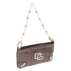 Pre Owned Dolce & Gabbana Metallic Brown Snakeskin Effect Leather Crystal Chain Pochette