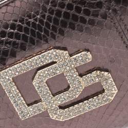 Pre Owned Dolce & Gabbana Metallic Brown Snakeskin Effect Leather Crystal Chain Pochette