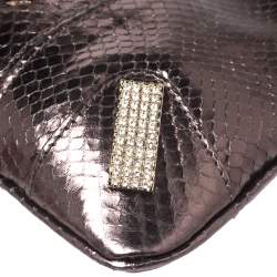 Pre Owned Dolce & Gabbana Metallic Brown Snakeskin Effect Leather Crystal Chain Pochette