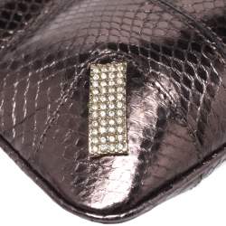 Pre Owned Dolce & Gabbana Metallic Brown Snakeskin Effect Leather Crystal Chain Pochette