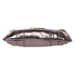 Pre Owned Dolce & Gabbana Metallic Brown Snakeskin Effect Leather Crystal Chain Pochette