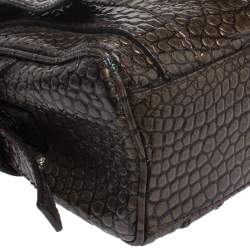 Dolce & Gabbana Brown Croc Embossed Patent Leather Miss Easy Way Shoulder Bag