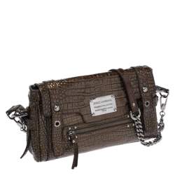 Dolce & Gabbana Brown Croc Embossed Patent Leather Miss Easy Way Shoulder Bag