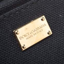 Pre Owned Dolce & Gabbana Black Woven Straw and Leather Miss Sicily Top Handle Bag