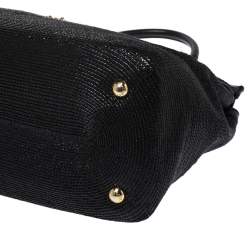 Pre Owned Dolce & Gabbana Black Woven Straw and Leather Miss Sicily Top Handle Bag