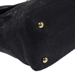 Pre Owned Dolce & Gabbana Black Woven Straw and Leather Miss Sicily Top Handle Bag