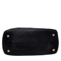 Pre Owned Dolce & Gabbana Black Woven Straw and Leather Miss Sicily Top Handle Bag