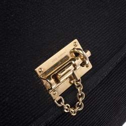 Pre Owned Dolce & Gabbana Black Woven Straw and Leather Miss Sicily Top Handle Bag