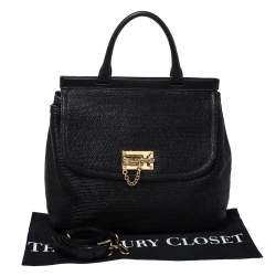 Pre Owned Dolce & Gabbana Black Woven Straw and Leather Miss Sicily Top Handle Bag