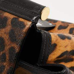Pre Owned Dolce & Gabbana Black/Brown Leopard Print Coated Canvas and Leather Large Miss Sicily Top Handle Bag