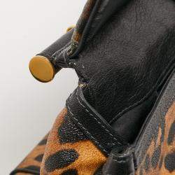 Pre Owned Dolce & Gabbana Black/Brown Leopard Print Coated Canvas and Leather Large Miss Sicily Top Handle Bag