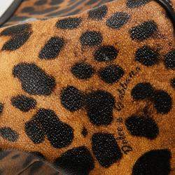 Pre Owned Dolce & Gabbana Black/Brown Leopard Print Coated Canvas and Leather Large Miss Sicily Top Handle Bag