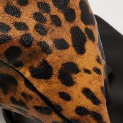 Pre Owned Dolce & Gabbana Black/Brown Leopard Print Coated Canvas and Leather Large Miss Sicily Top Handle Bag