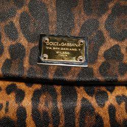 Pre Owned Dolce & Gabbana Black/Brown Leopard Print Coated Canvas and Leather Large Miss Sicily Top Handle Bag