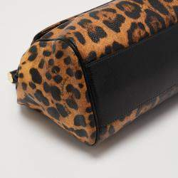 Pre Owned Dolce & Gabbana Black/Brown Leopard Print Coated Canvas and Leather Large Miss Sicily Top Handle Bag