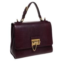 Pre Owned Dolce & Gabbana Burgundy Lizard Embossed Leather Small Monica Bag