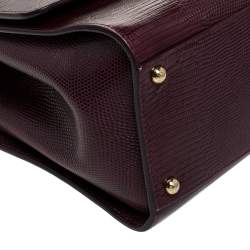 Pre Owned Dolce & Gabbana Burgundy Lizard Embossed Leather Small Monica Bag