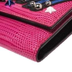 Dolce & Gabbana Pink Lizard Embossed Leather Studded Boom French Wallet