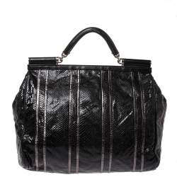 Pre Owned Dolce & Gabbana Snakeskin XL Miss Sicily Top Handle Bag