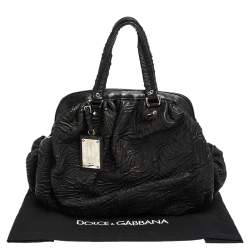Pre Owned Dolce & Gabbana Black Leather Miss Curly Satchel 