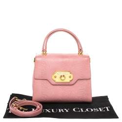 مملوكة مسبقًا حقيبة دولتشي أند غابانا "ويلكوم" يد علوية جلد سحلية بارز وردي