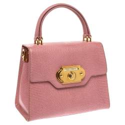 مملوكة مسبقًا حقيبة دولتشي أند غابانا "ويلكوم" يد علوية جلد سحلية بارز وردي