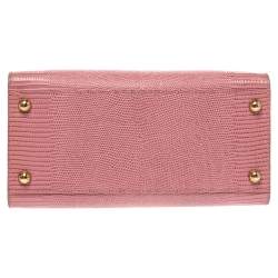 مملوكة مسبقًا حقيبة دولتشي أند غابانا "ويلكوم" يد علوية جلد سحلية بارز وردي