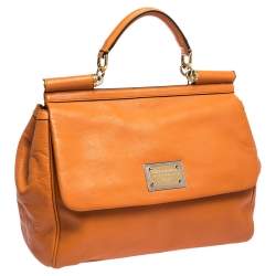 Pre Owned حقيبة دولتشي أند غابانا يد علوية ميس سيسيلي كبيرة جلد برتقالي