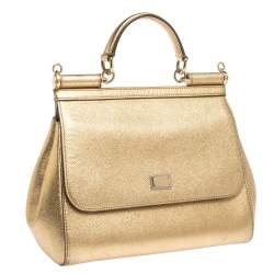 Pre Owned حقيبة دولتشي أند غابانا ميس سيسيلي متوسطة يد علوية جلد ذهبي ميتاليك