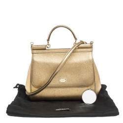 Pre Owned حقيبة دولتشي أند غابانا ميس سيسيلي متوسطة يد علوية جلد ذهبي ميتاليك