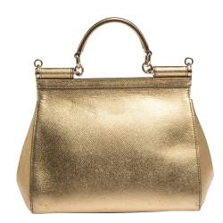 Pre Owned حقيبة دولتشي أند غابانا ميس سيسيلي متوسطة يد علوية جلد ذهبي ميتاليك