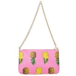 Pre Owned Dolce & Gabbana Pink Pineapple Print Leather Chain Clutch