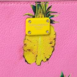 Pre Owned Dolce & Gabbana Pink Pineapple Print Leather Chain Clutch