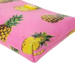Pre Owned Dolce & Gabbana Pink Pineapple Print Leather Chain Clutch