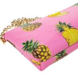 Pre Owned Dolce & Gabbana Pink Pineapple Print Leather Chain Clutch