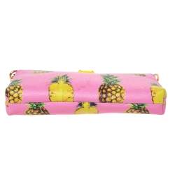 Pre Owned Dolce & Gabbana Pink Pineapple Print Leather Chain Clutch