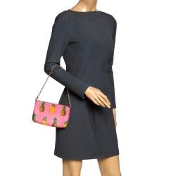 Pre Owned Dolce & Gabbana Pink Pineapple Print Leather Chain Clutch