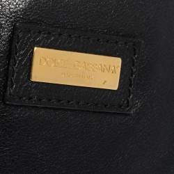 Pre Owned Dolce & Gabbana Black Crochet Straw and Leather Hobo 