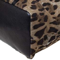 Pre Owned Dolce & Gabbana Brown Leopard Print Canvas and Leather Miss Escape Tote