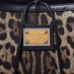 Pre Owned Dolce & Gabbana Brown Leopard Print Canvas and Leather Miss Escape Tote
