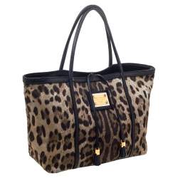 Pre Owned Dolce & Gabbana Brown Leopard Print Canvas and Leather Miss Escape Tote