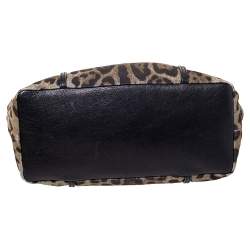 Pre Owned Dolce & Gabbana Brown Leopard Print Canvas and Leather Miss Escape Tote